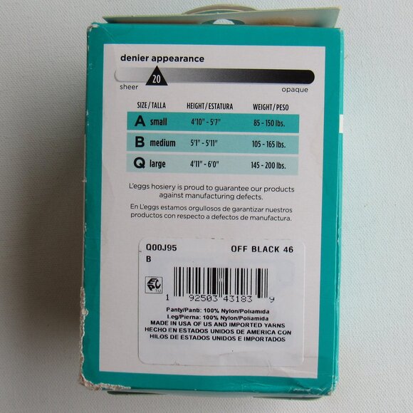 L'eggs Everyday Off Black Sheer Toe Regular Pantyhose 2 Pair Size Q Made in USA - Picture 2 of 7